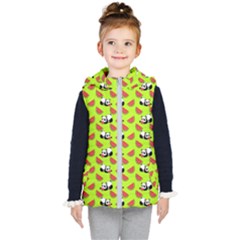 Watermelon Panda Background Wallpaper Kids  Hooded Puffer Vest by pakminggu