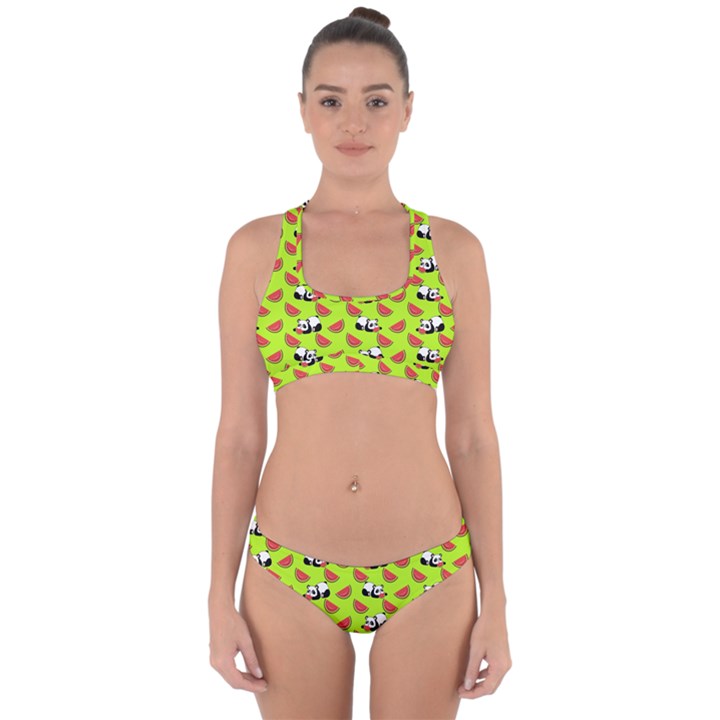 Watermelon Panda Background Wallpaper Cross Back Hipster Bikini Set