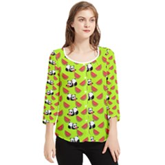 Watermelon Panda Background Wallpaper Chiffon Quarter Sleeve Blouse by pakminggu