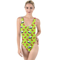 Watermelon Panda Background Wallpaper High Leg Strappy Swimsuit by pakminggu