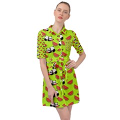 Watermelon Panda Background Wallpaper Belted Shirt Dress by pakminggu