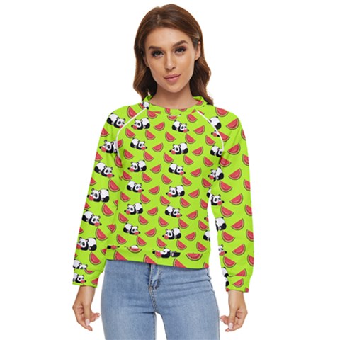 Watermelon Panda Background Wallpaper Women s Long Sleeve Raglan Tee by pakminggu