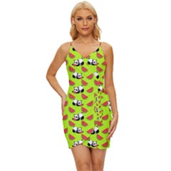 Watermelon Panda Background Wallpaper Wrap Tie Front Dress by pakminggu