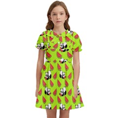 Watermelon Panda Background Wallpaper Kids  Bow Tie Puff Sleeve Dress by pakminggu