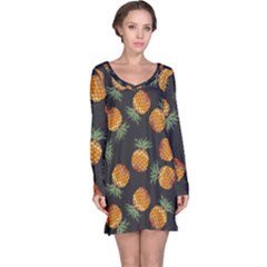 Pineapple Background Pineapple Pattern Long Sleeve Nightdress by pakminggu