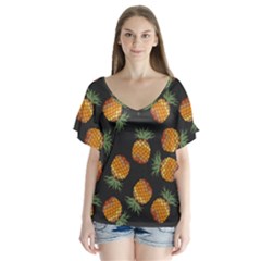 Pineapple Background Pineapple Pattern V-neck Flutter Sleeve Top by pakminggu