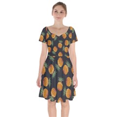 Pineapple Background Pineapple Pattern Short Sleeve Bardot Dress by pakminggu