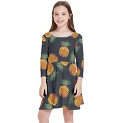 Pineapple Background Pineapple Pattern Kids  Quarter Sleeve Skater Dress by pakminggu