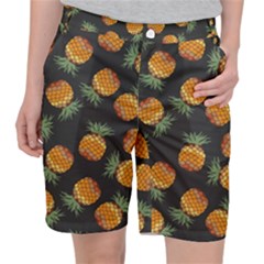 Pineapple Background Pineapple Pattern Women s Pocket Shorts by pakminggu