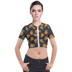 Pineapple Background Pineapple Pattern Short Sleeve Cropped Jacket by pakminggu