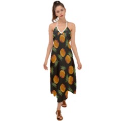 Pineapple Background Pineapple Pattern Halter Tie Back Dress  by pakminggu