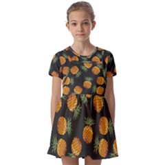 Pineapple Background Pineapple Pattern Kids  Short Sleeve Pinafore Style Dress by pakminggu