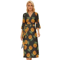 Pineapple Background Pineapple Pattern Midsummer Wrap Dress