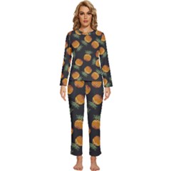 Pineapple Background Pineapple Pattern Womens  Long Sleeve Lightweight Pajamas Set by pakminggu