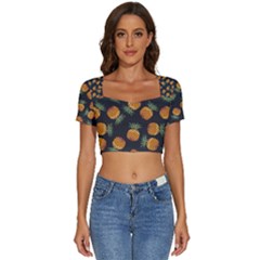 Pineapple Background Pineapple Pattern Short Sleeve Square Neckline Crop Top  by pakminggu