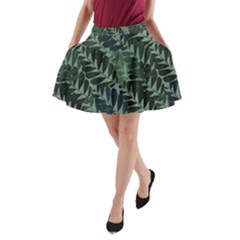 Background Pattern Leaves Texture Design Wallpaper A-line Pocket Skirt