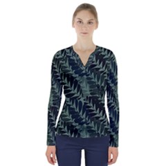 Background Pattern Leaves Texture Design Wallpaper V-neck Long Sleeve Top by pakminggu