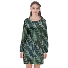 Background Pattern Leaves Texture Design Wallpaper Long Sleeve Chiffon Shift Dress 