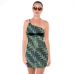 Background Pattern Leaves Texture Design Wallpaper One Shoulder Ring Trim Bodycon Dress