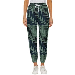 Background Pattern Leaves Texture Design Wallpaper Women s Cropped Drawstring Pants by pakminggu