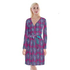 Art Floral Pattern Flower Seamless Decorative Long Sleeve Velvet Front Wrap Dress by pakminggu