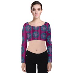 Art Floral Pattern Flower Seamless Decorative Velvet Long Sleeve Crop Top by pakminggu