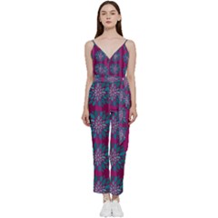 Art Floral Pattern Flower Seamless Decorative V-neck Spaghetti Strap Tie Front Jumpsuit by pakminggu