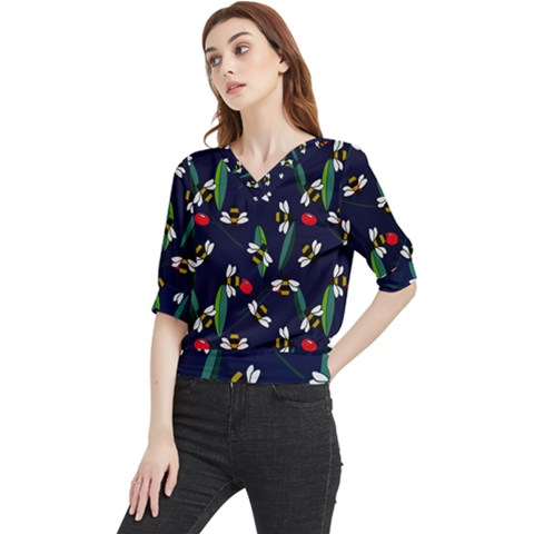 Art Floral Design Pattern Floral Pattern Quarter Sleeve Blouse by pakminggu