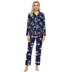 Art Floral Design Pattern Floral Pattern Womens  Long Sleeve Velvet Pocket Pajamas Set by pakminggu