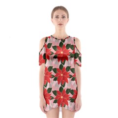 Poinsettia Pattern Seamless Pattern Christmas Xmas Shoulder Cutout One Piece Dress by pakminggu