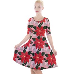 Poinsettia Pattern Seamless Pattern Christmas Xmas Quarter Sleeve A-line Dress by pakminggu