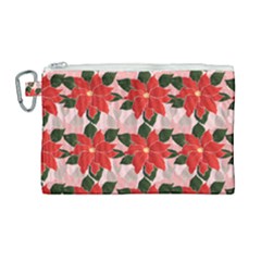 Poinsettia Pattern Seamless Pattern Christmas Xmas Canvas Cosmetic Bag (large) by pakminggu