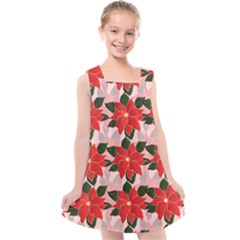 Poinsettia Pattern Seamless Pattern Christmas Xmas Kids  Cross Back Dress by pakminggu