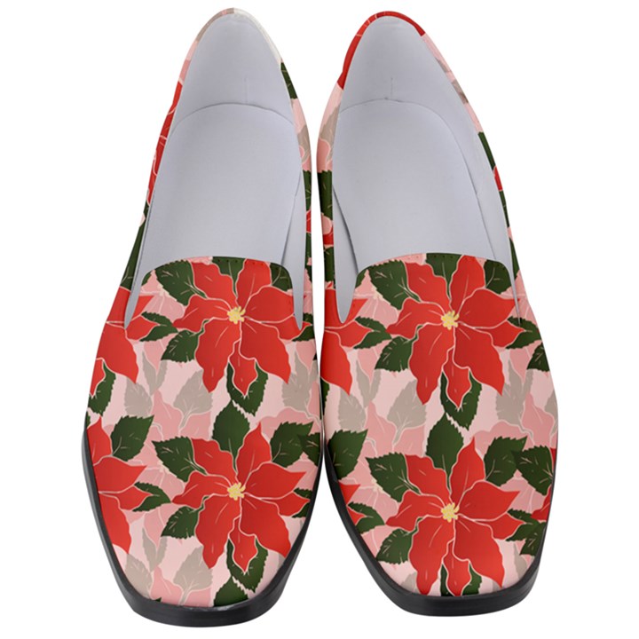 Poinsettia Pattern Seamless Pattern Christmas Xmas Women s Classic Loafer Heels