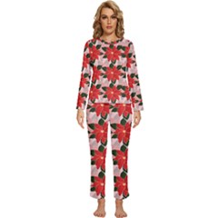 Poinsettia Pattern Seamless Pattern Christmas Xmas Womens  Long Sleeve Lightweight Pajamas Set by pakminggu