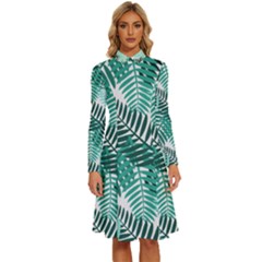 Background Pattern Texture Leaves Design Wallpaper Long Sleeve Shirt Collar A-line Dress by pakminggu