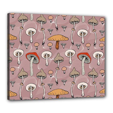 Mushrooms Autumn Fall Pattern Seamless Decorative Canvas 24  X 20  (stretched) by pakminggu