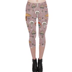 Mushrooms Autumn Fall Pattern Seamless Decorative Capri Leggings  by pakminggu