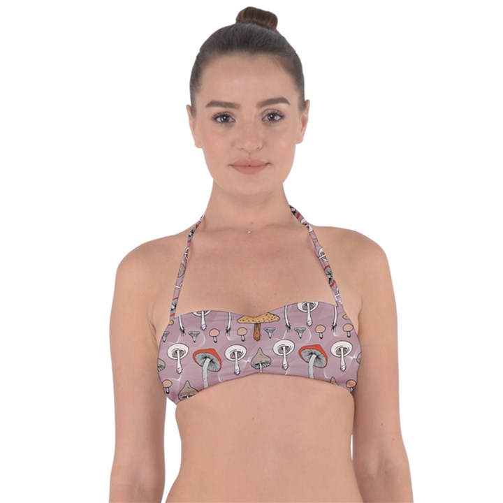 Mushrooms Autumn Fall Pattern Seamless Decorative Halter Bandeau Bikini Top