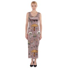 Mushrooms Autumn Fall Pattern Seamless Decorative Fitted Maxi Dress by pakminggu