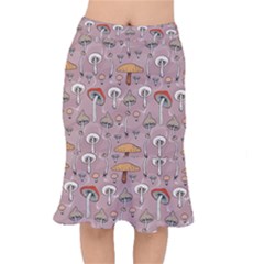 Mushrooms Autumn Fall Pattern Seamless Decorative Short Mermaid Skirt by pakminggu