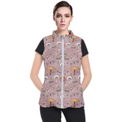 Mushrooms Autumn Fall Pattern Seamless Decorative Women s Puffer Vest