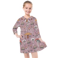 Mushrooms Autumn Fall Pattern Seamless Decorative Kids  Quarter Sleeve Shirt Dress by pakminggu