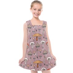 Mushrooms Autumn Fall Pattern Seamless Decorative Kids  Cross Back Dress by pakminggu