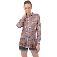 Mushrooms Autumn Fall Pattern Seamless Decorative Long Sleeve Satin Shirt