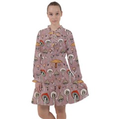 Mushrooms Autumn Fall Pattern Seamless Decorative All Frills Chiffon Dress by pakminggu