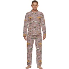 Mushrooms Autumn Fall Pattern Seamless Decorative Men s Long Sleeve Velvet Pocket Pajamas Set by pakminggu