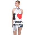 I love sweet threats  Halter Asymmetric Satin Top View1