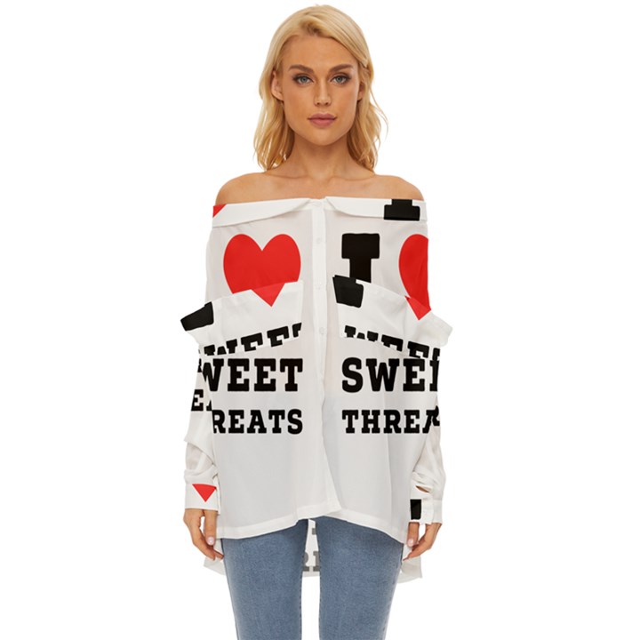 I love sweet threats  Off Shoulder Chiffon Pocket Shirt