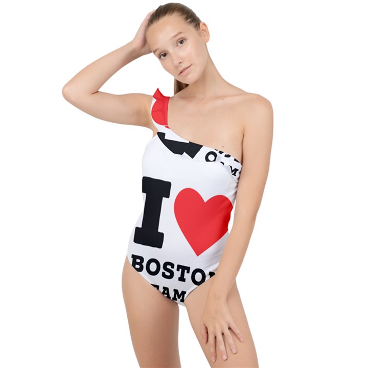 I love Boston cream pie Frilly One Shoulder Swimsuit